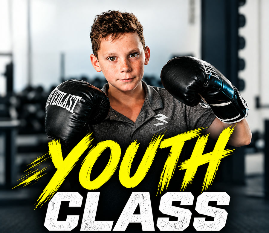 Youth Class poster: a young athlete in boxing gloves on the SWC training floor